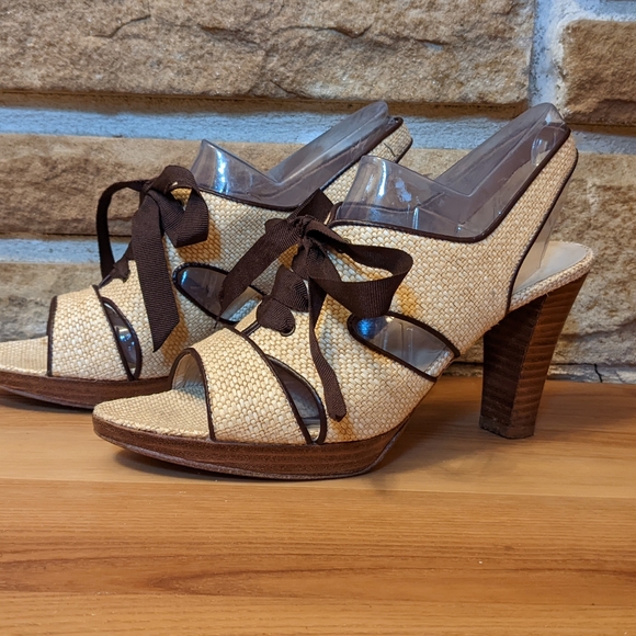 Raymon Tenza Woven Tie Sling Back Sandal Heels 8.5 M - Picture 3 of 8